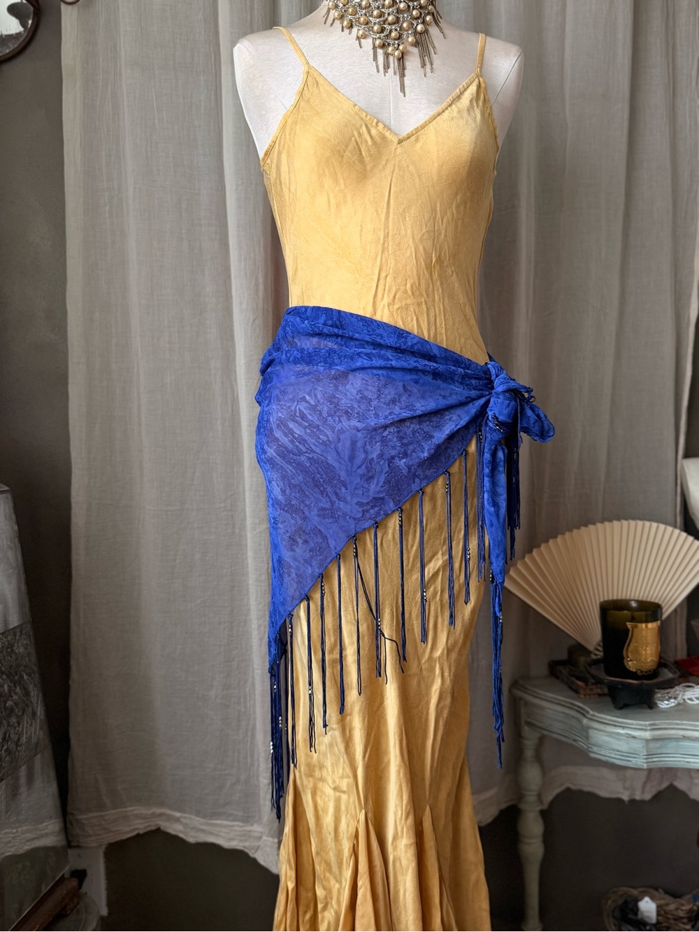 fringe tassel sarong wrap scarf Royal blue beach resort wear vacation ibiza y2k